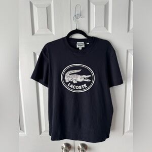 Lacoste Navy Blue & White Velour Logo Tee Shirt Women’s Size Small